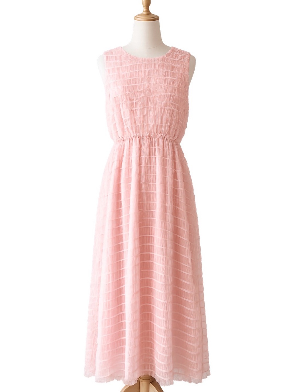 🟠NWT JUST ME Sleeveless Midi Dress w/Tulle and Satin Overlay - Blush SMALL